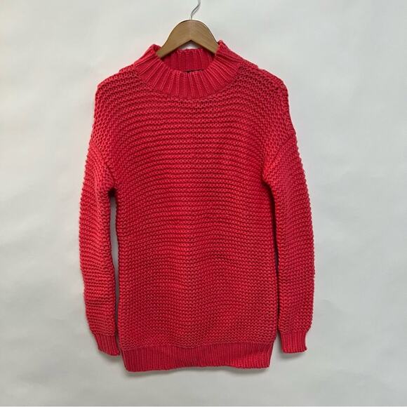French Connection Chunky Knit Sweater Neon Bright Coral Oversized Size XS - Picture 3 of 10